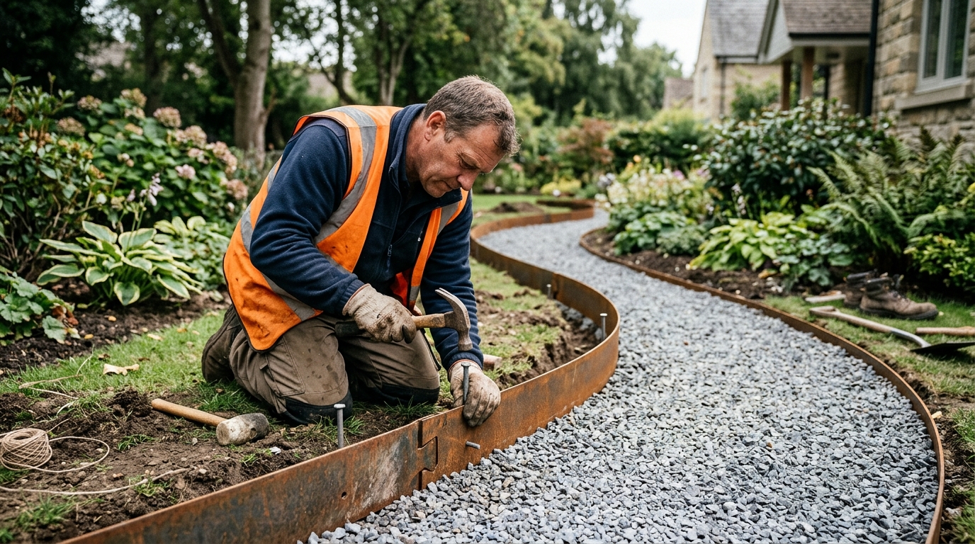 Lay a Corten Steel Edging Strip Along a 12-Metre Gravel Border with Everedge