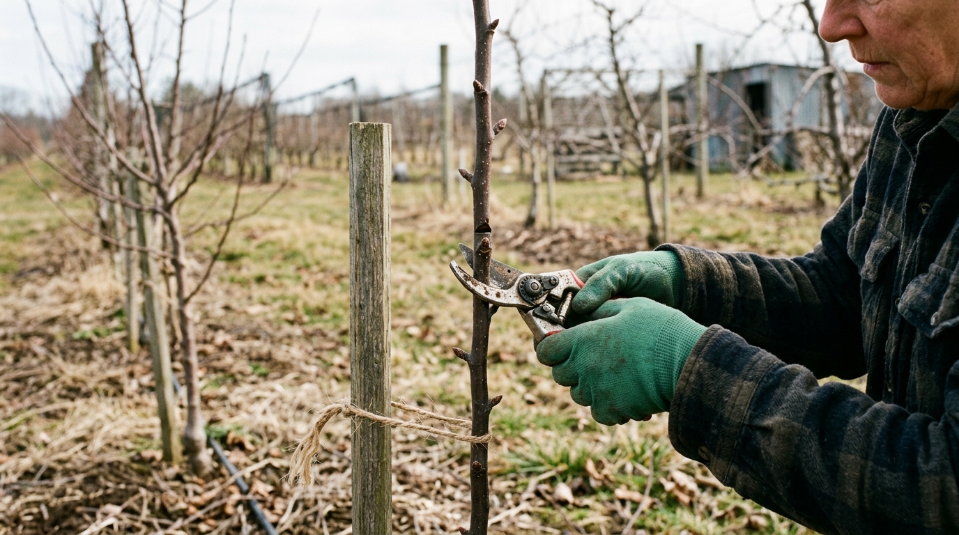 Notch Above a Dormant Bud on a Braeburn Whip to Force a Lateral at 60 Centimetres