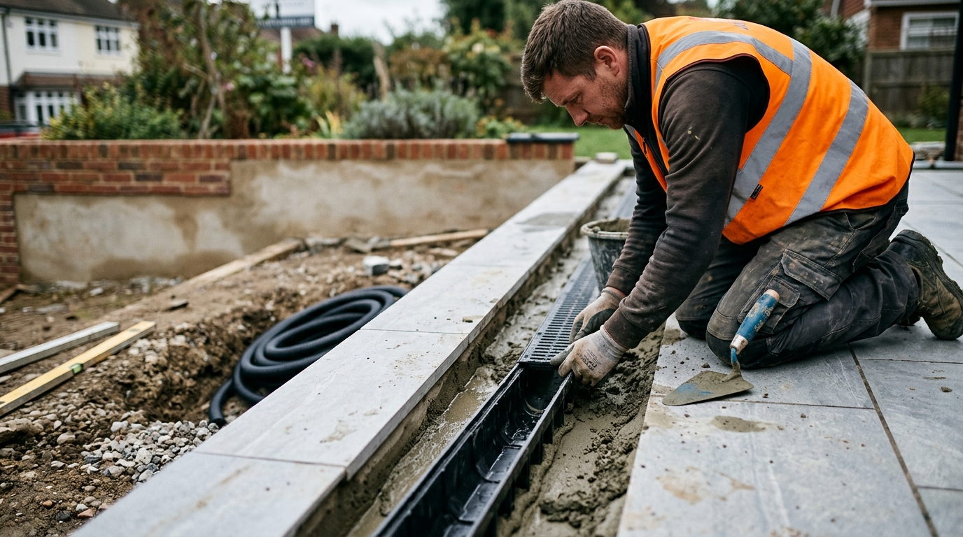 4 Drainage Faults Fixed on a Sloping Patio with an ACO HexDrain Channel