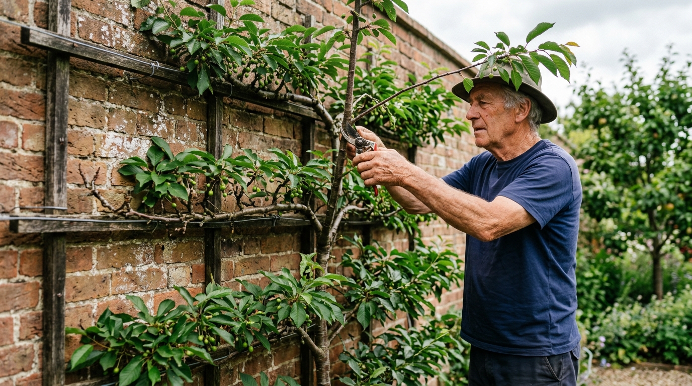 3 Fan-Trained Tiers Shaped on a Morello Cherry Against a 2-Metre South Wall