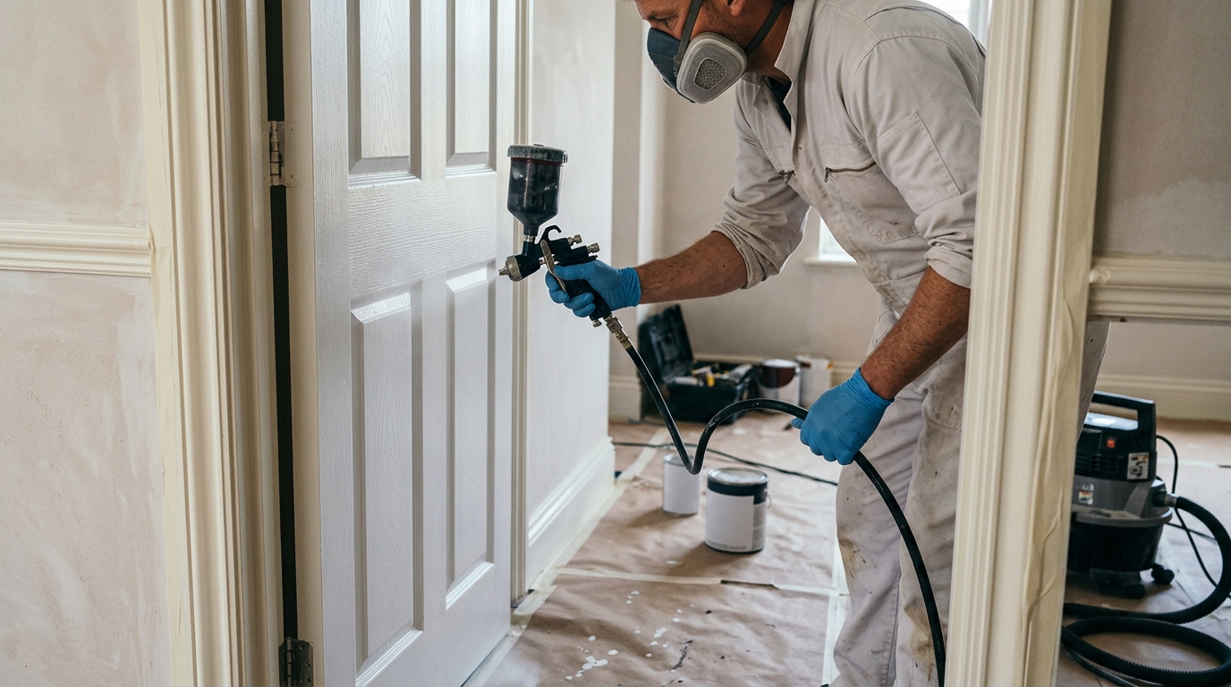 Spray a 6 Panel Interior Door with a Fuji Q4 Gold HVLP and No Overspray on Adjacent Trim