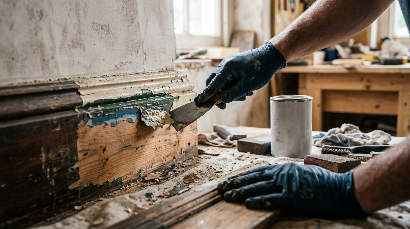 Nitromors Craftsman Strip: Removing 4 Layers of Paint from a Georgian Skirting Panel