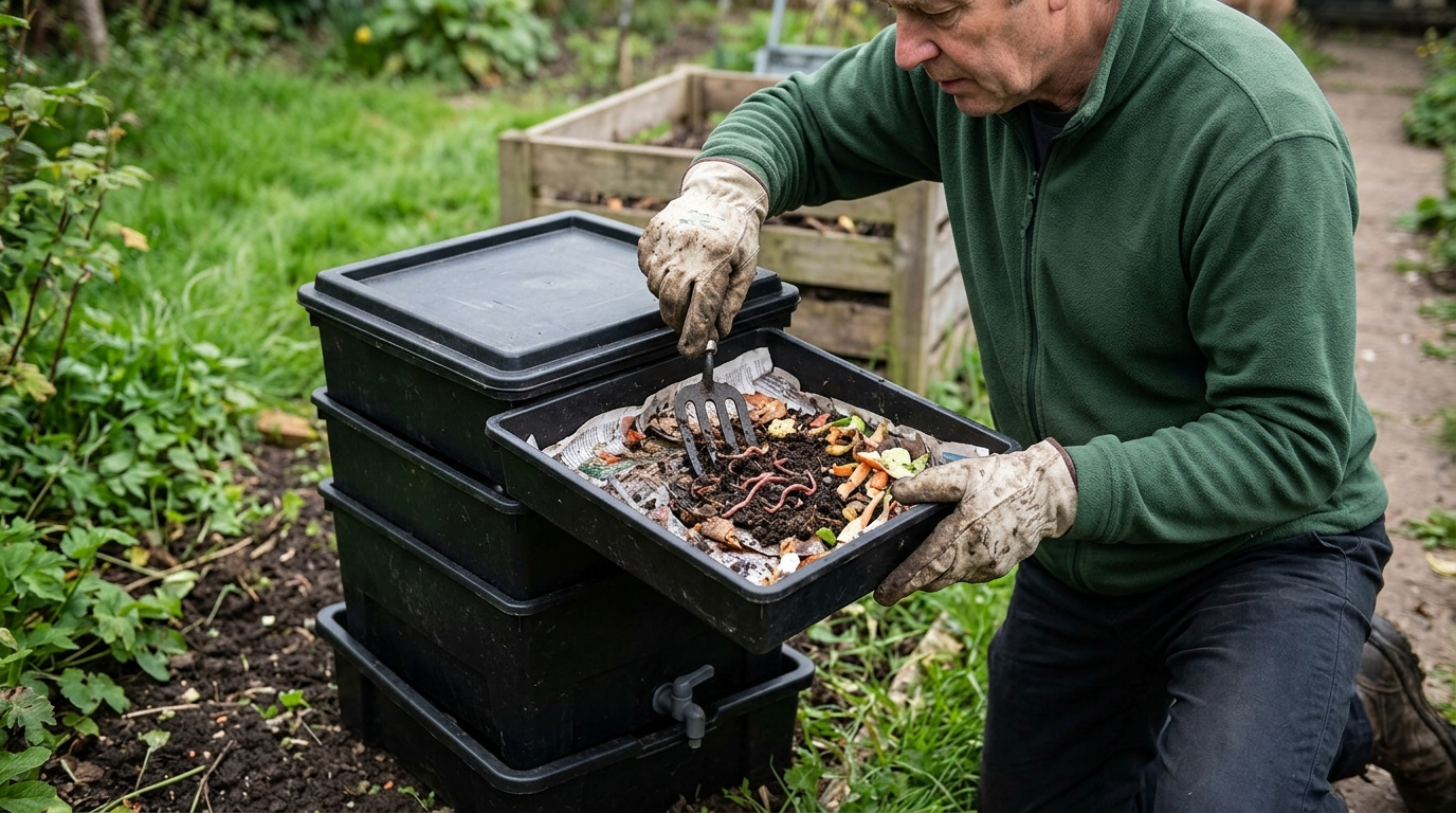 Wiggly Wigglers Wormery: How a 4-Tray Stack Turns Peelings into Liquid Feed