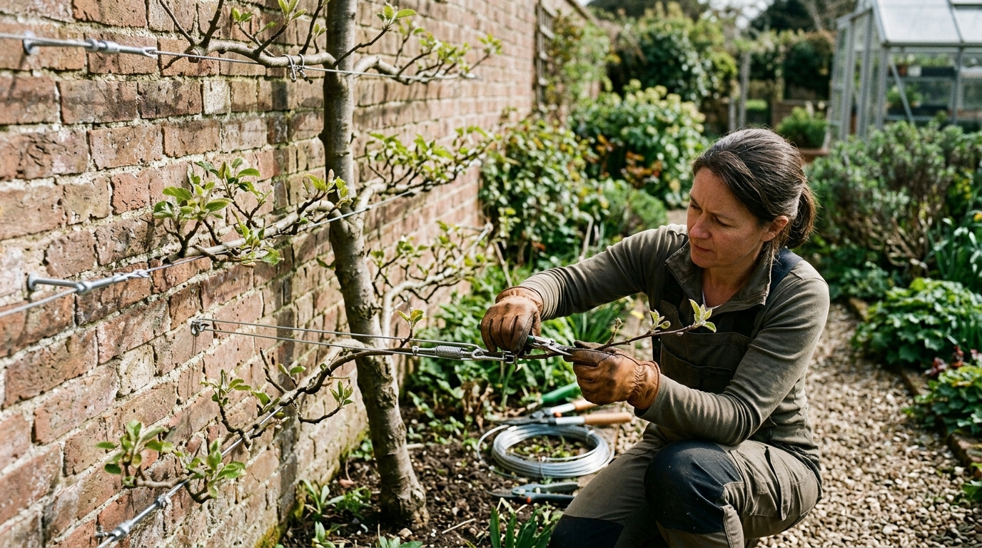 Espalier a Malus Discovery Against a South Wall in 4 Tiers with Gripple Wire