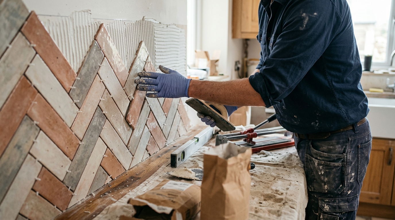 Lay a Herringbone Backsplash With Fired Earth Tiles in 8 Steps for a Sharp Pattern