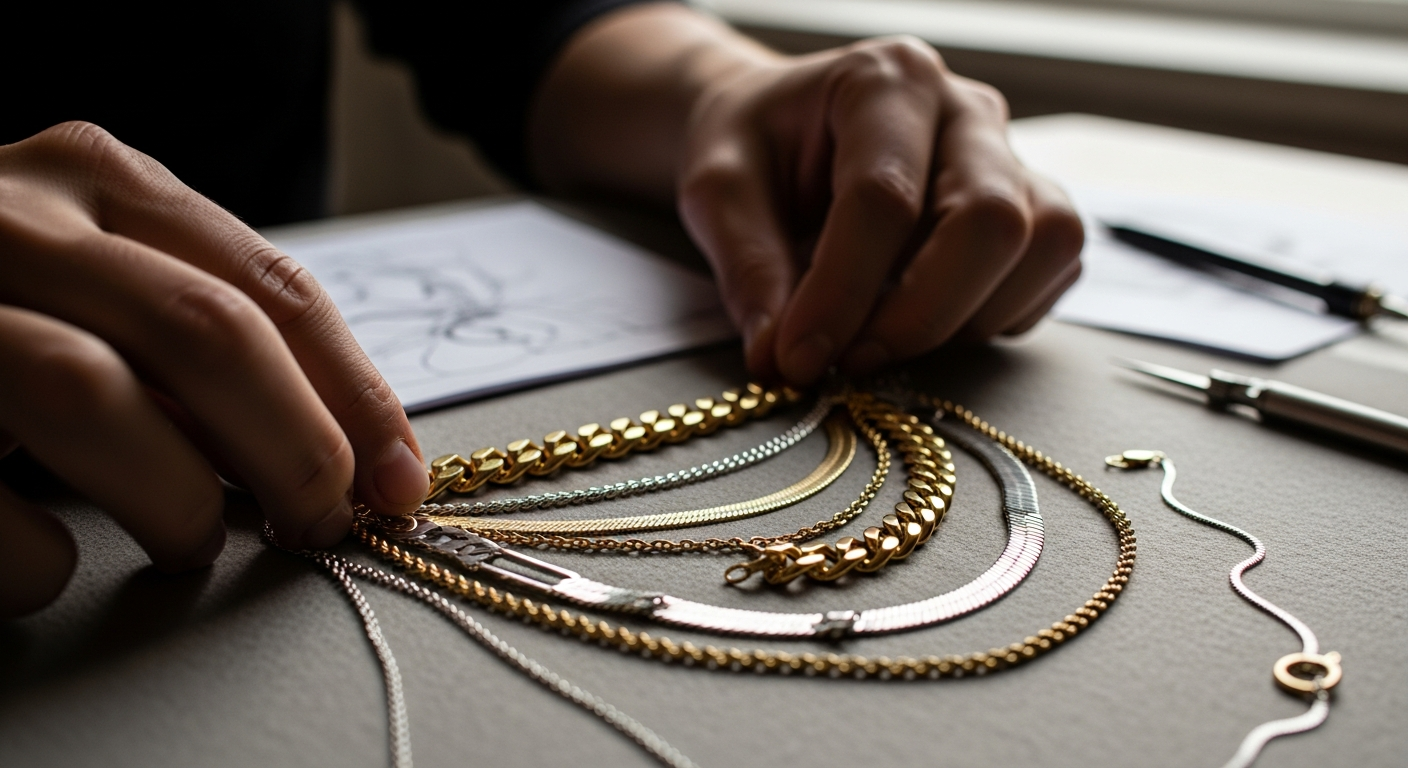 Warstwowe zestawianie łańcuszków o różnej grubości