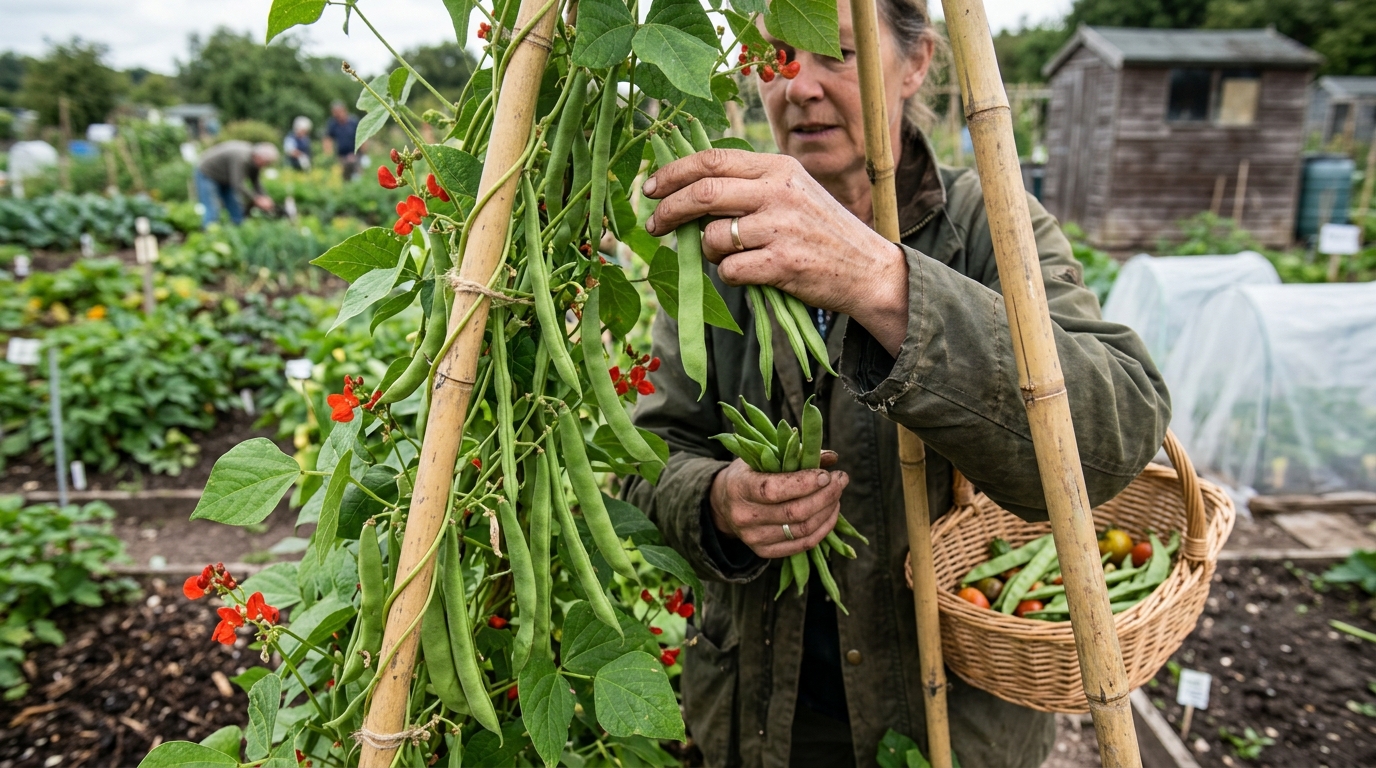 32 Runner Bean Pods a Week from a Scarlet Emperor Wigwam on Bamboo Canes