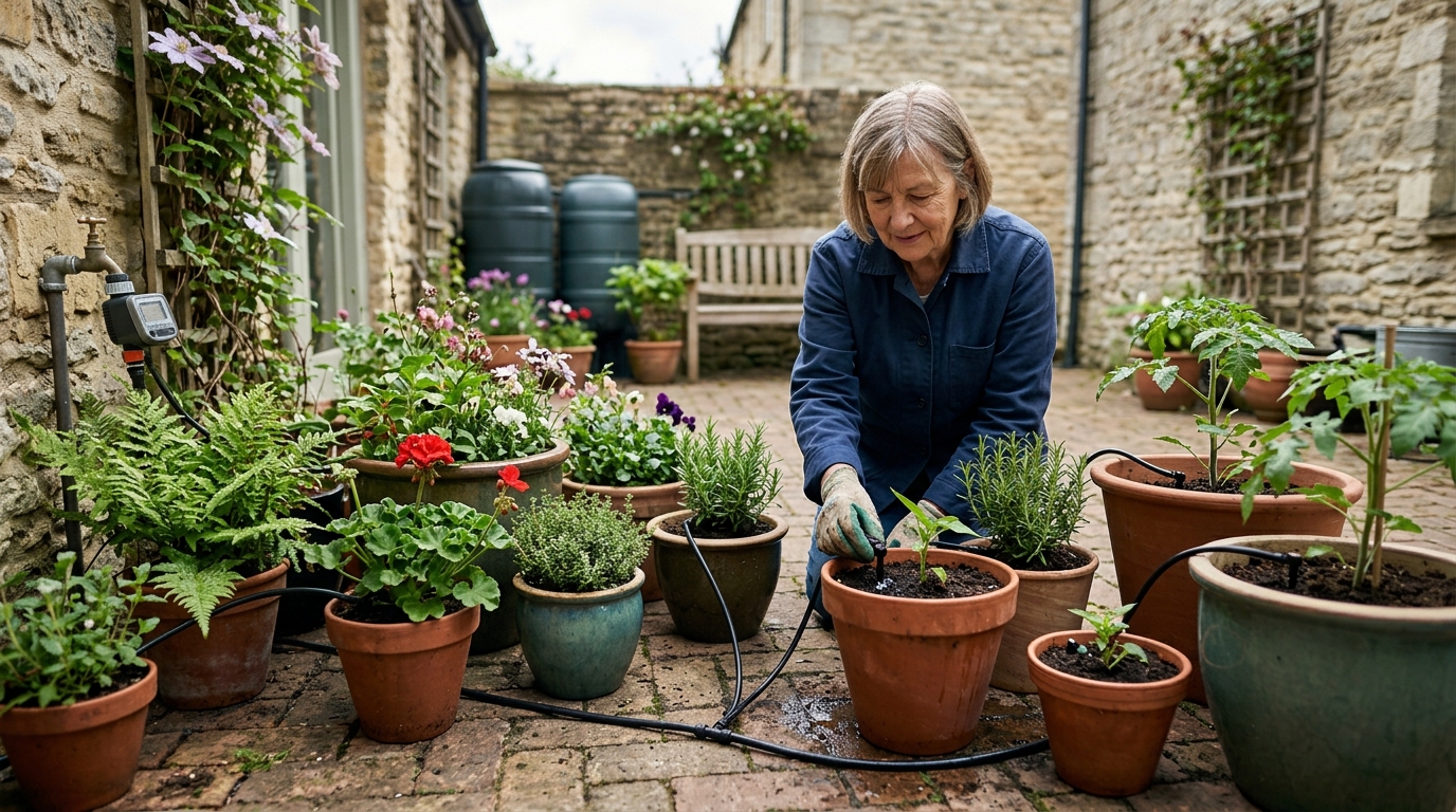 14 Litres a Week Saved by a Gardena Micro-Drip Line on a 30-Pot Courtyard