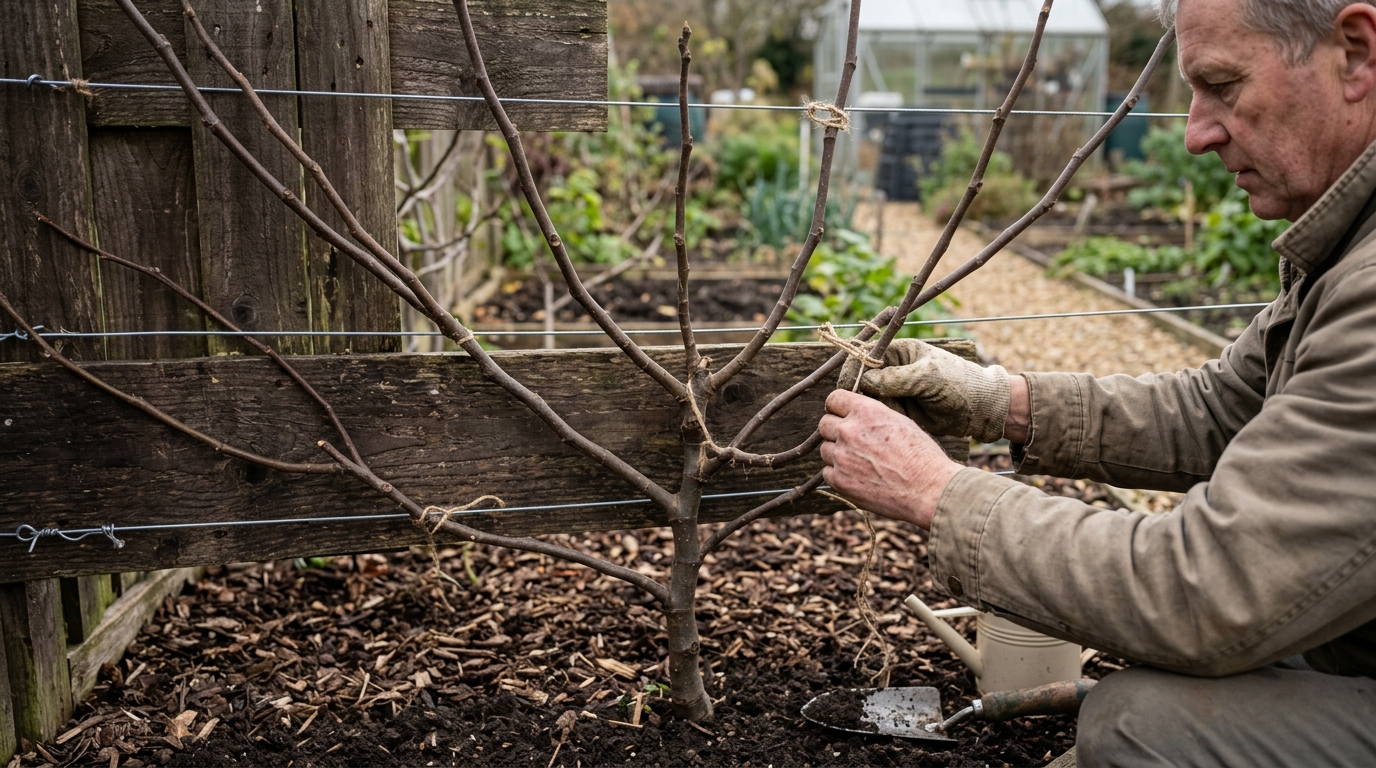 7 Step Fig Brown Turkey Fan Training Against a South-Facing Fence Panel