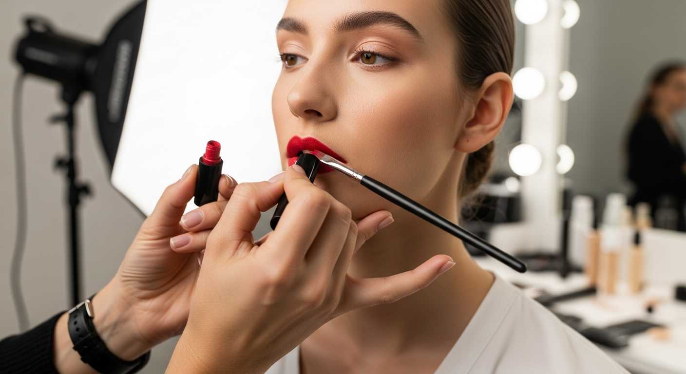 Valorizzazione delle labbra con rossetto e matita