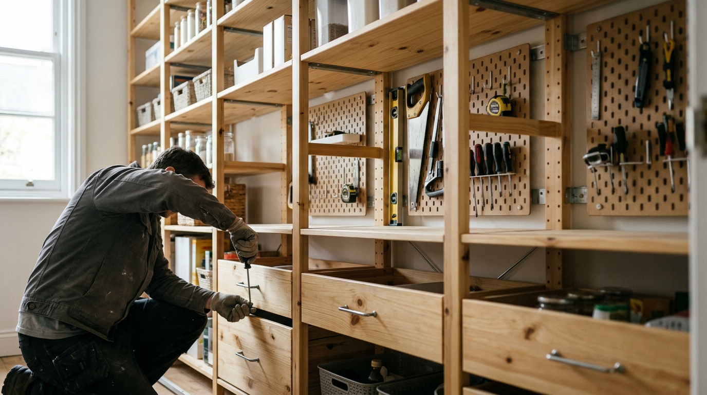 Ivar Pine Shelving Sealed with Osmo Polyx Oil for a 2.4-Metre Pantry Wall