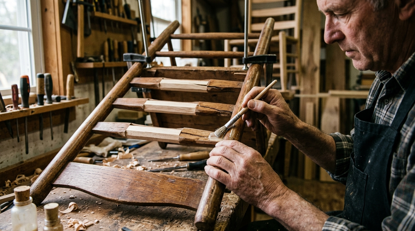 3 Cracked Rungs Bushed on a Ladderback Chair with Tulipwood Dowel and Cascamite
