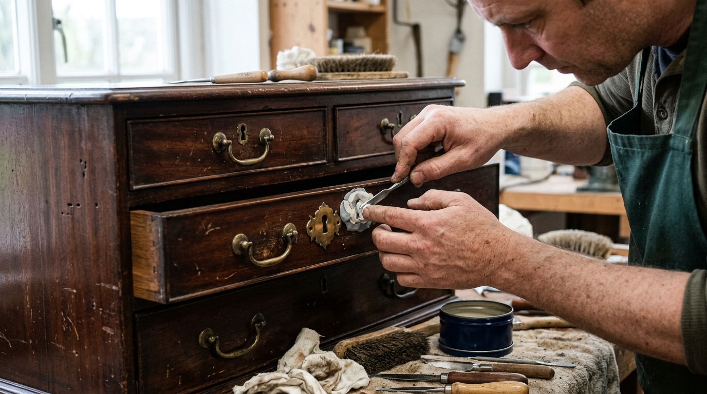 3 Missing Escutcheons Cast on a Georgian Chest with Milliput and Renaissance Wax
