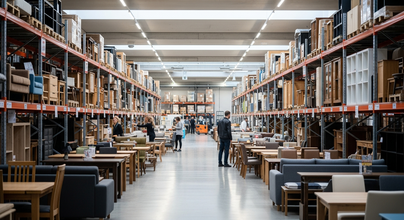 Besichtigung von Möbeln in Münchner Lagerhallen