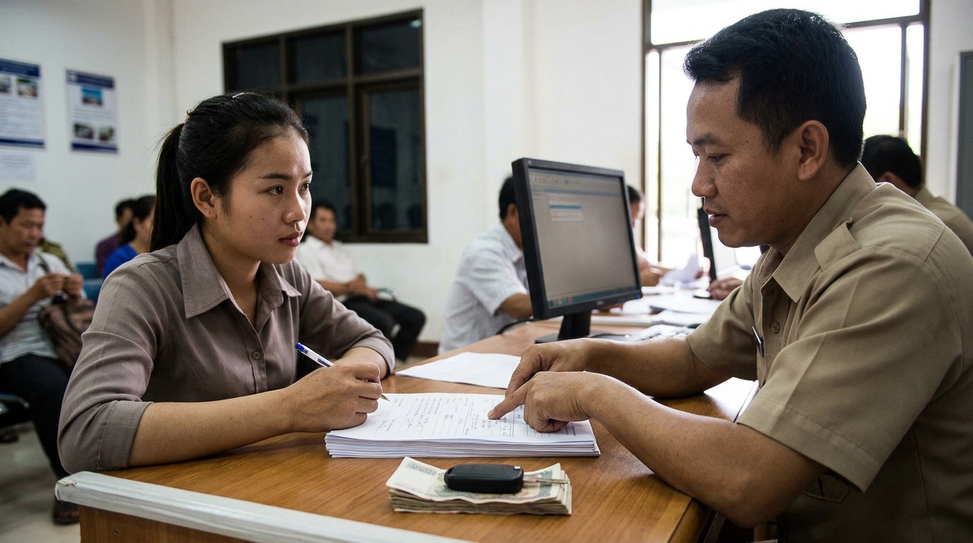 ຂັ້ນຕອນການກວດສອບເອກະສານແລະການໂອນກຳມະສິດລົດ