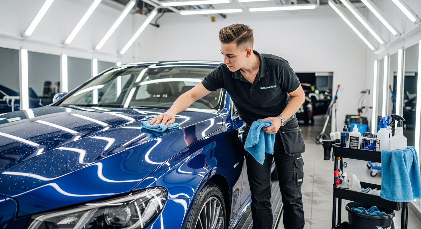 Auton puhdistus ennen esittelyä