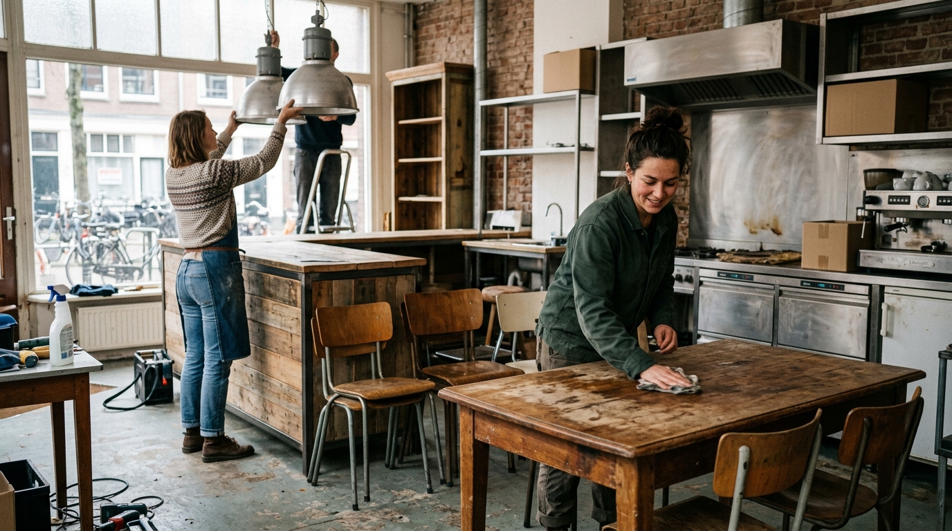 Inrichting van horeca met tweedehands materialen