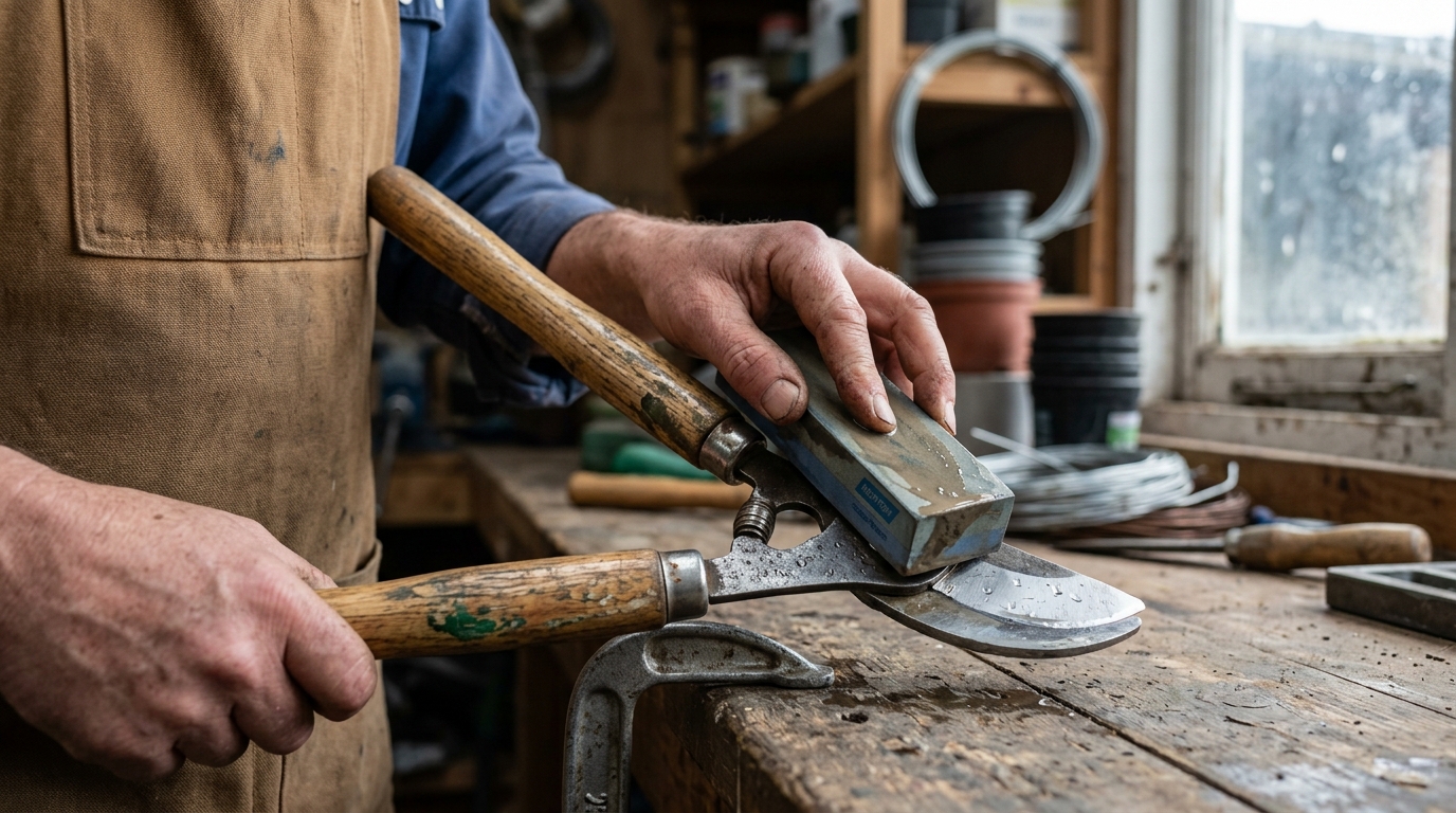 Sharpen a Draper Bypass Lopper Blade with a Norton Whetstone in Eight Passes