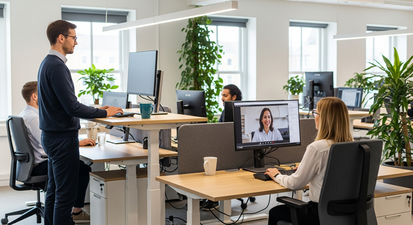 Hälsofördelar med flexibel skrivbordshöjd.