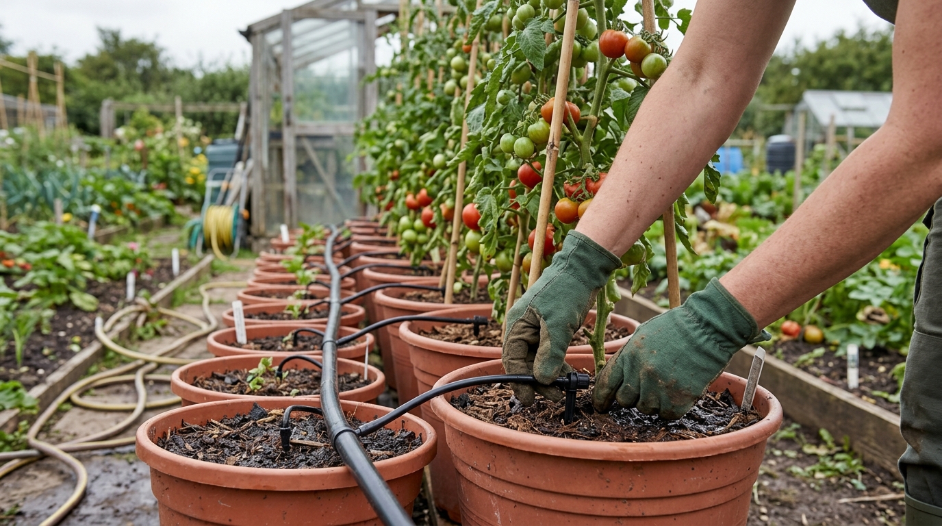 Up to 40% Less Watering from a Hozelock Drip Kit on a 12-Pot Tomato Run