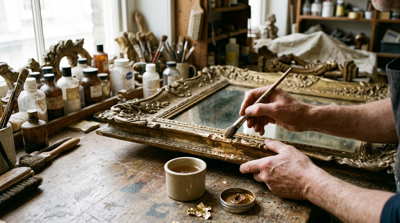 Flaking Gilt Rescued on a Regency Mirror Frame with Liberon Gilt Cream and Rabbit Skin Glue