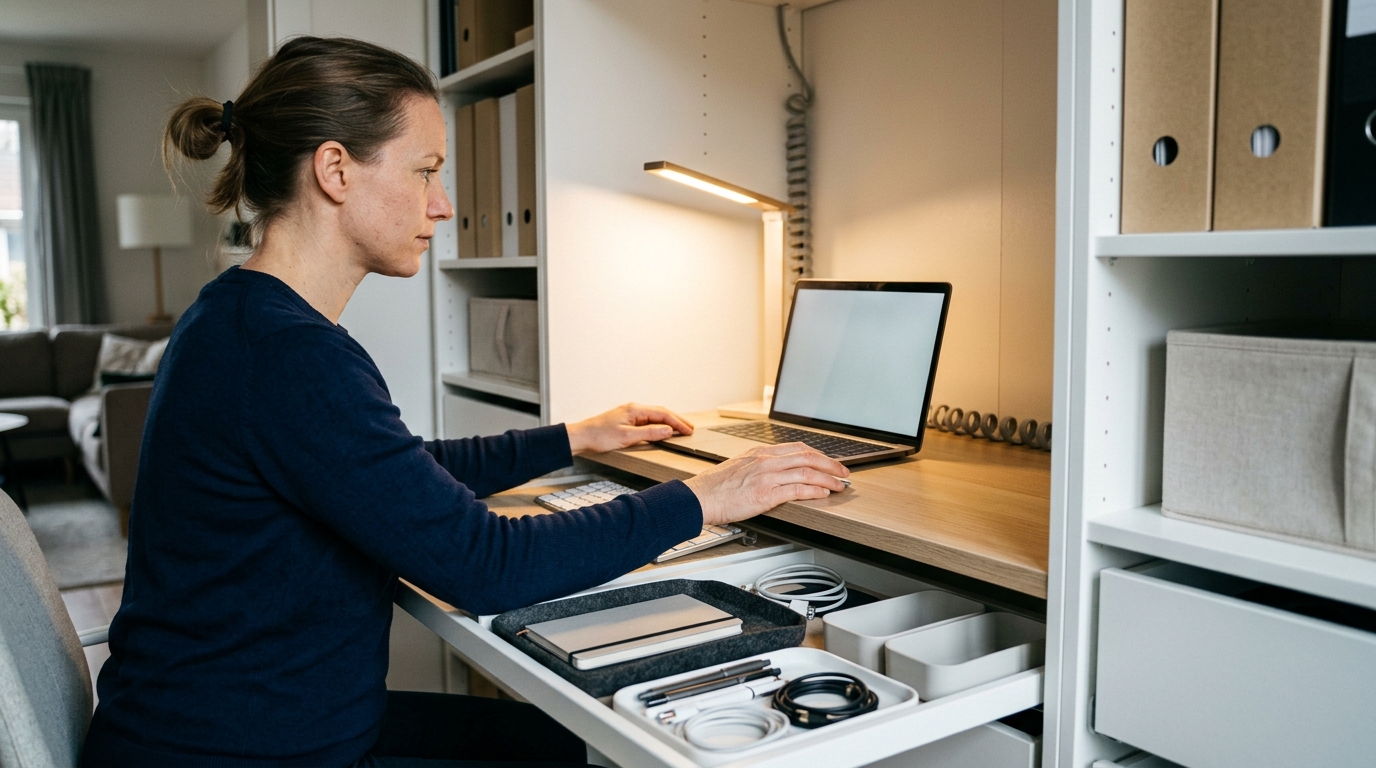 Pax Wardrobe Converted into a Reach-In Office Nook with Komplement Trays