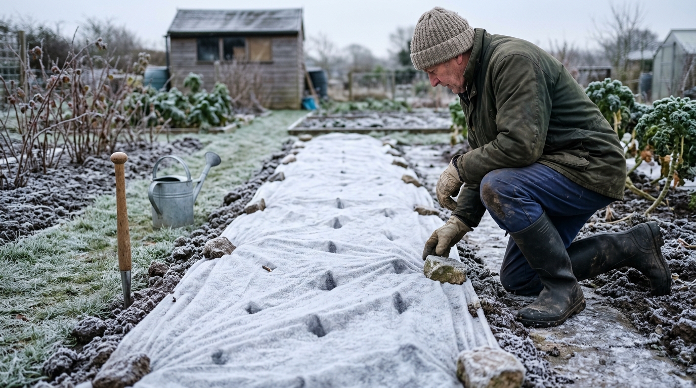24 Cloves of Elephant Garlic Planted Under Fleece Through a Winter Frost Spell