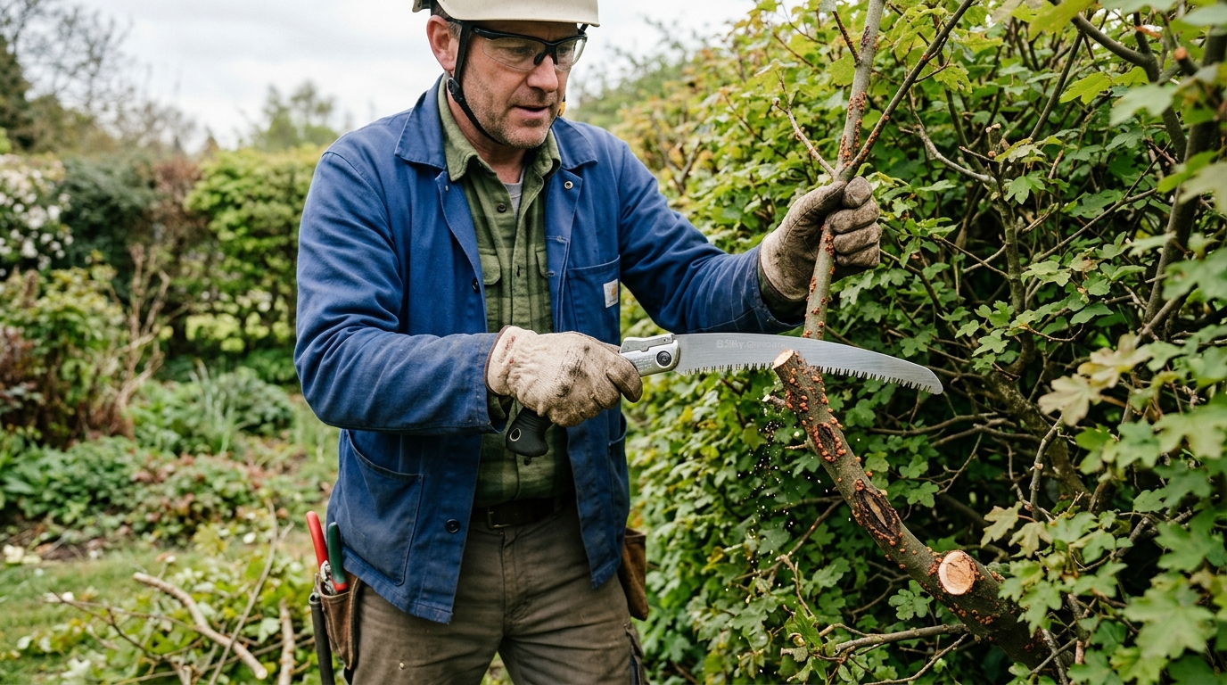 8 Coral Spot Cankers Cut Out of an Acer campestre Hedge with a Silky Gomtaro Saw