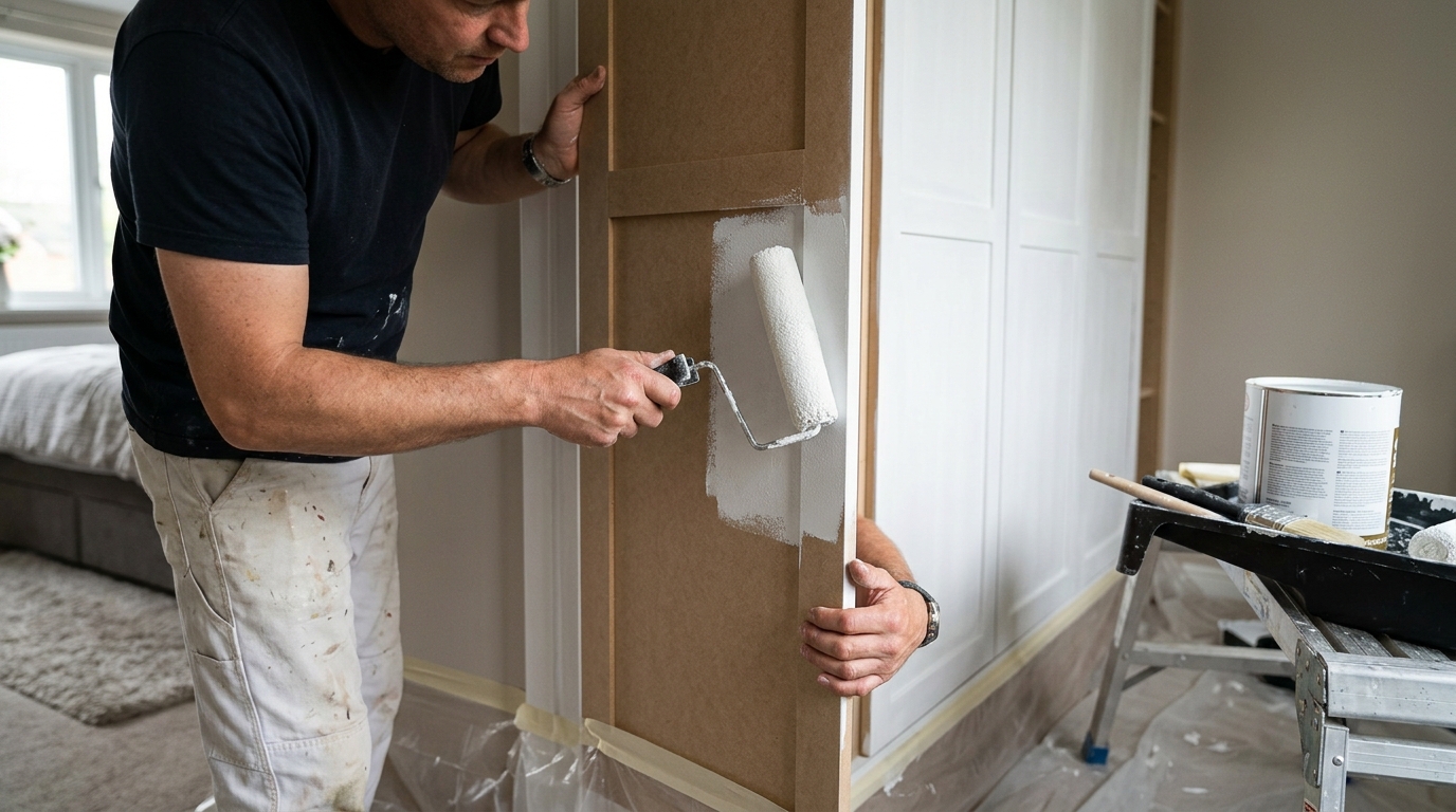 6 Coats Avoided by Priming Bare MDF with Zinsser Cover Stain on a Fitted Wardrobe