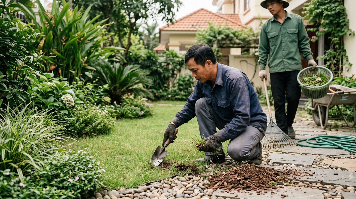 Duy trì cảnh quan sân vườn sạch đẹp
