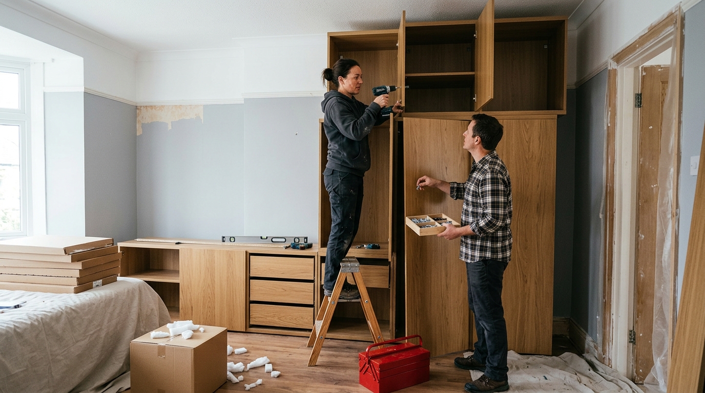 Nordli Modules Stacked to 2.4 Metres for a Floor-to-Ceiling Wardrobe Run