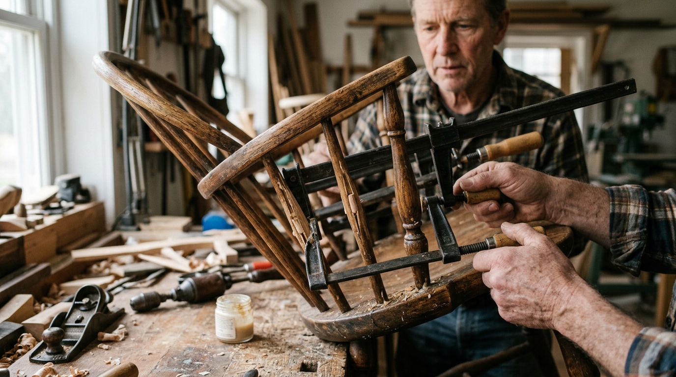 3 Split Spindles Repaired on a Windsor Chair with Two-Part Epoxy and Beech Dowels