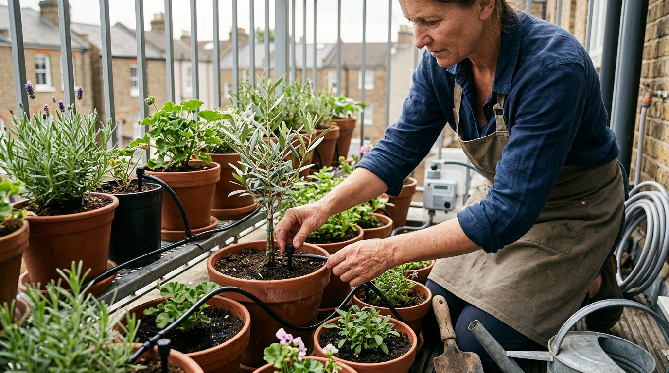Up to 30% Less Watering from a Hozelock Self-Watering Kit on a 20-Pot Balcony Run