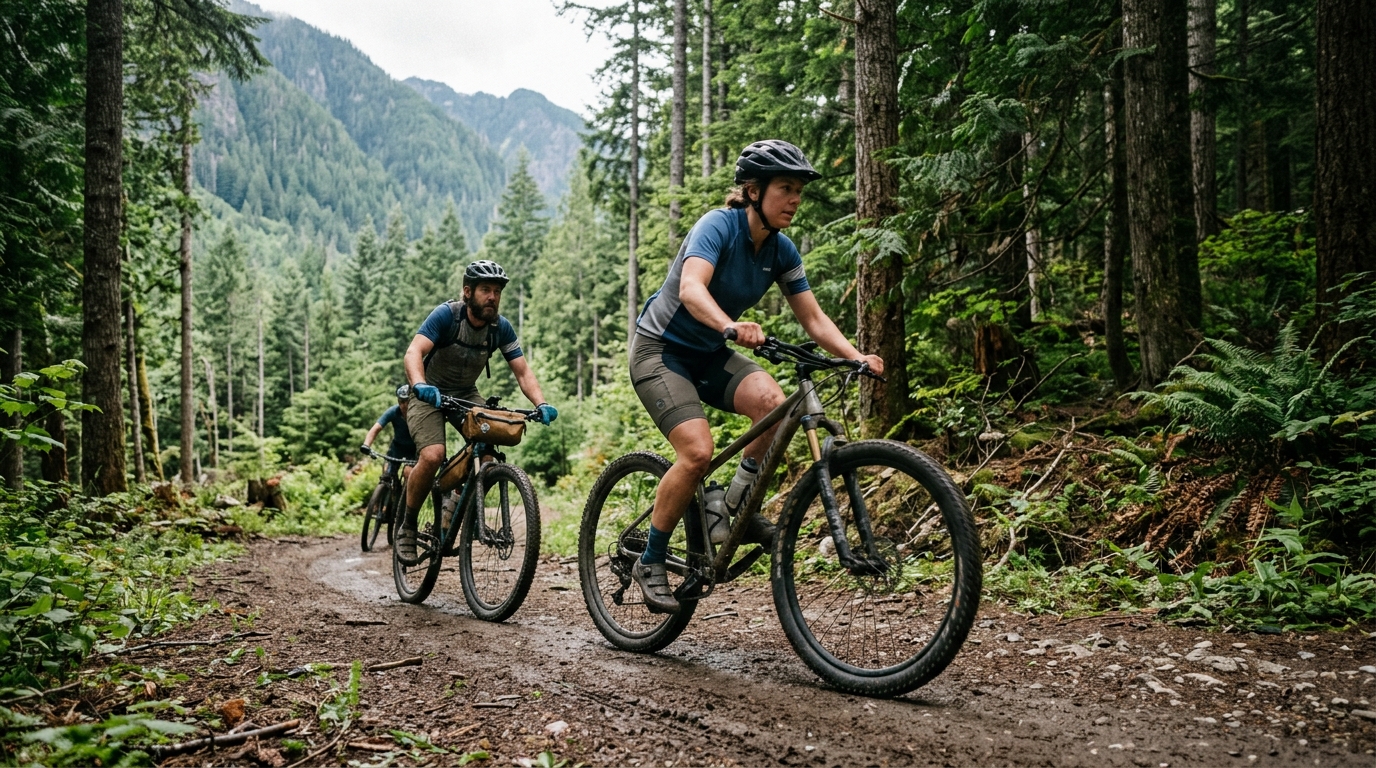 Fietsen door bossen en bergachtige gebieden