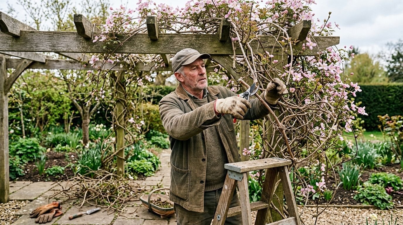 6 Step Clematis Montana Renovation Cut with Felco 11 Secateurs on a Pergola