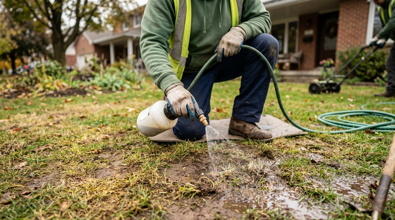 Chafer Grub Damage on a Front Lawn Reversed with Nemasys Nematodes and Deep Watering