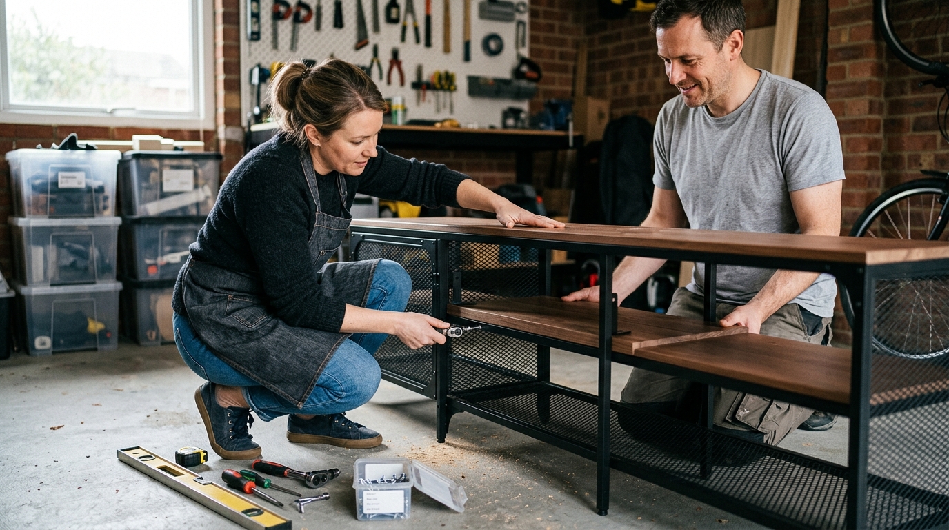 Fjallbo Metal Frame Fitted with Karlby Shelves for an Industrial 1.8-Metre Console