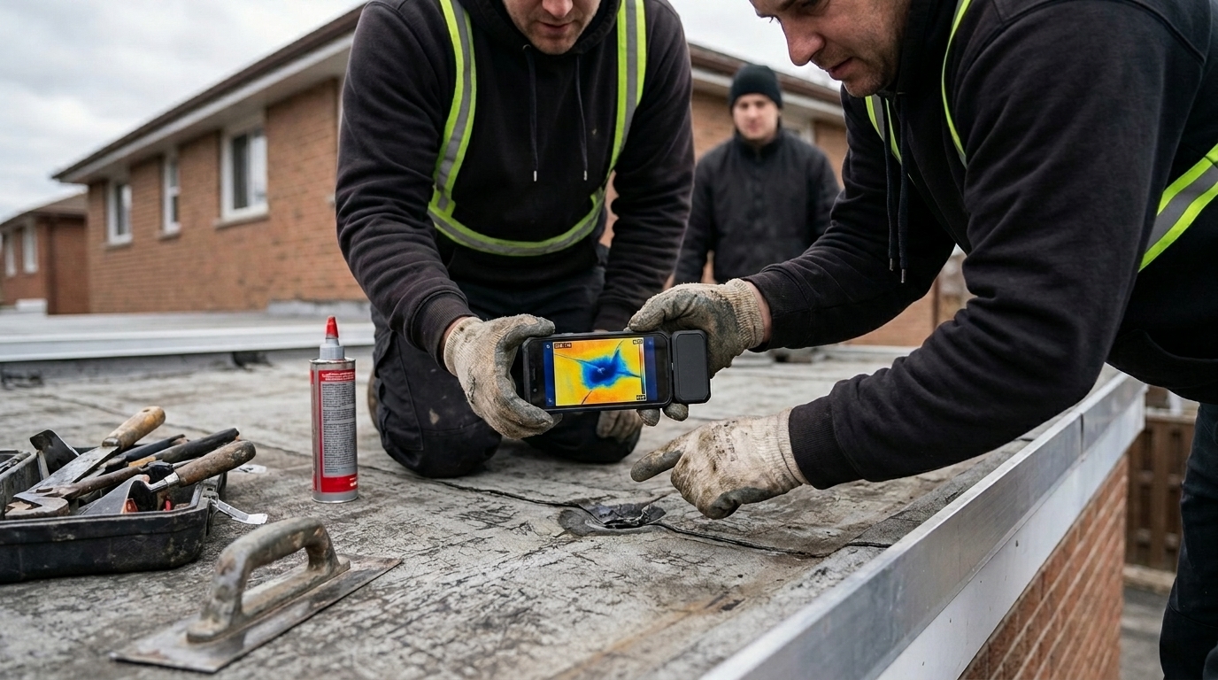 Roof Leak Traced and Sealed with a FLIR One Thermal Camera on a Flat-Roof Extension