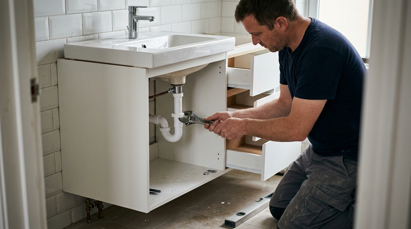 Malm Six-Drawer Chest Turned into a Bathroom Vanity with a Odensvik Basin Cut