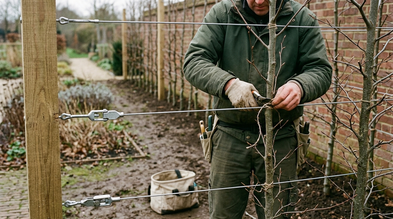 Pleach a Carpinus Betulus Screen on 3 Wire Tiers with Gripple Tensioners