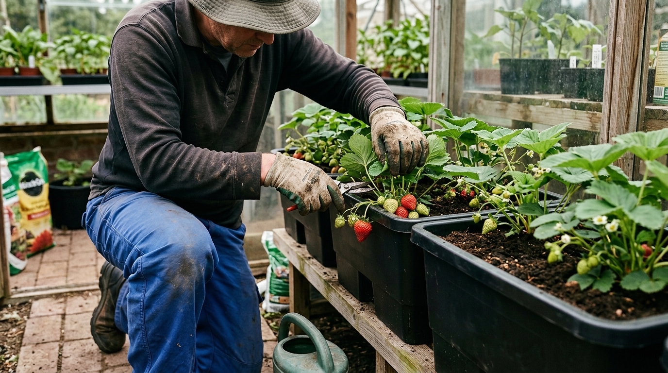 28 Strawberries a Plant from Cambridge Favourite in Quadgrow Self Watering Planters