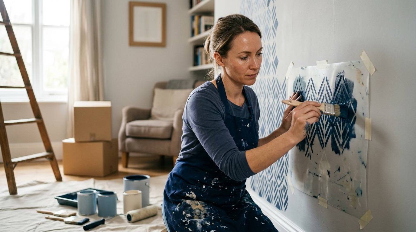 Stencil a Feature Wall With Annie Sloan Wall Paint in 7 Steps for a Vintage Finish