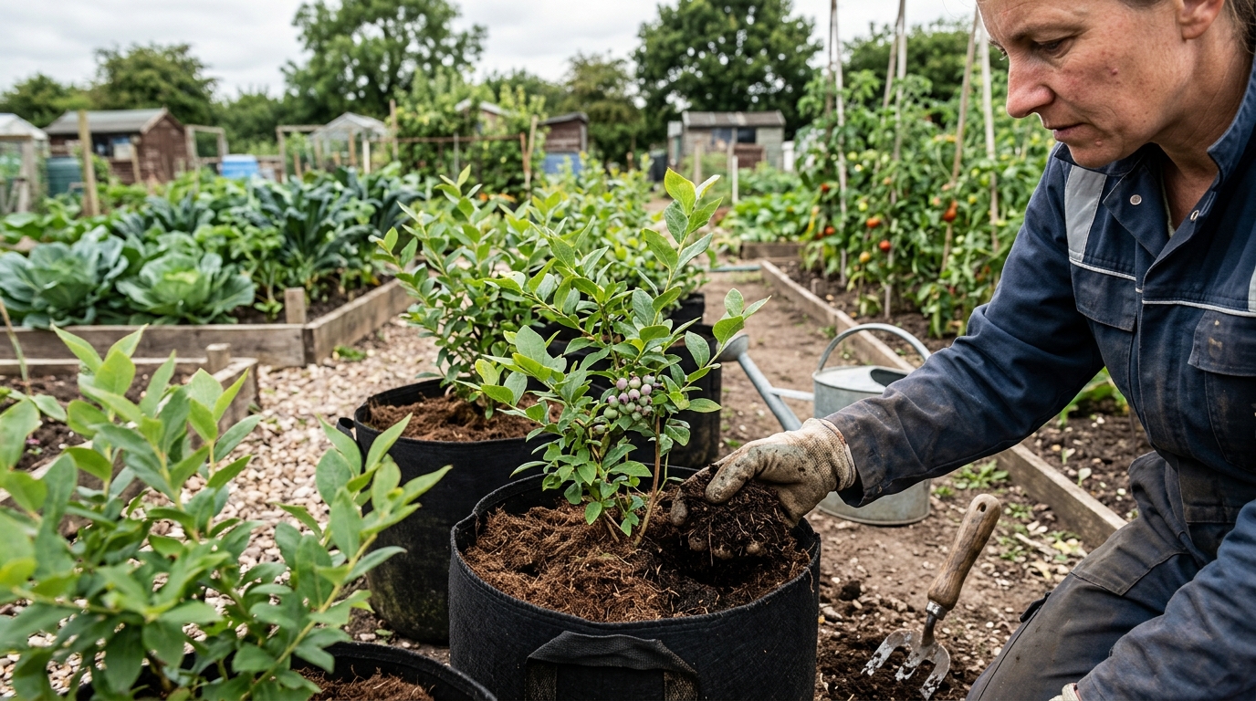 4 Blueberry Bushes of Bluecrop Fed with Vitax Ericaceous Mix in Ericaceous Compost