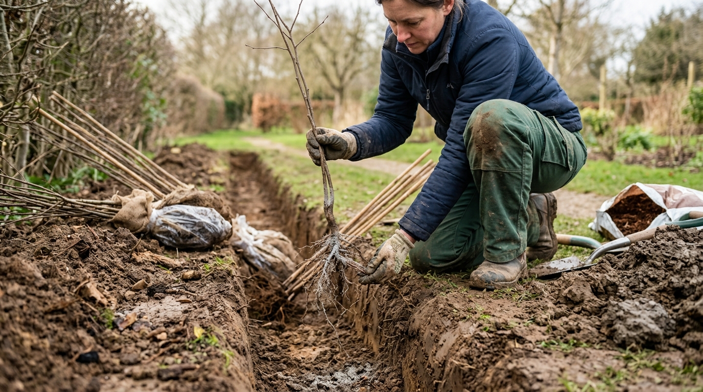 Plant a Bare-Root Carpinus Betulus Whip Line in a 30-Centimetre Trench with Rootgrow