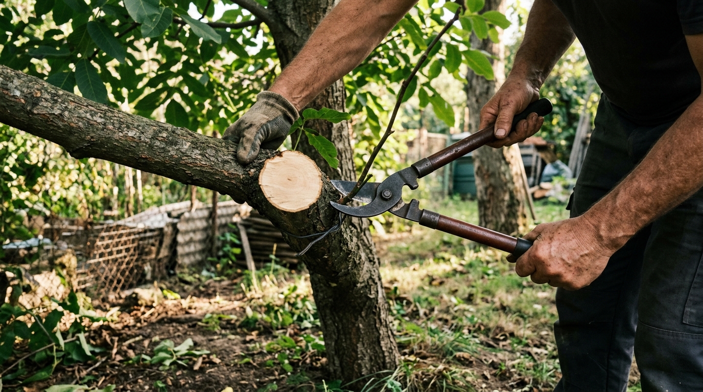 Sap Bleed on a Juglans Regia Avoided by a Bahco P160 Cut in Late Summer