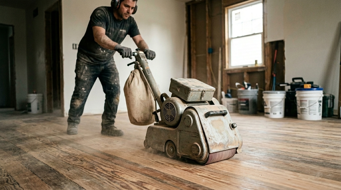 Sanding a Douglas Fir Floor with a Lagler Hummel Before Osmo Polyx Oil
