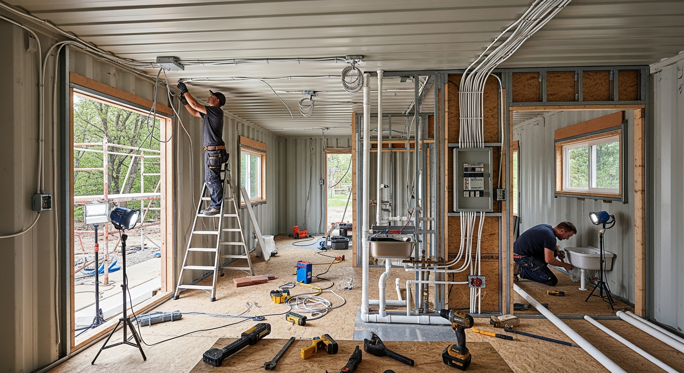 ราคาการวางระบบไฟฟ้าและประปาในที่พักแบบตู้คอนเทนเนอร์