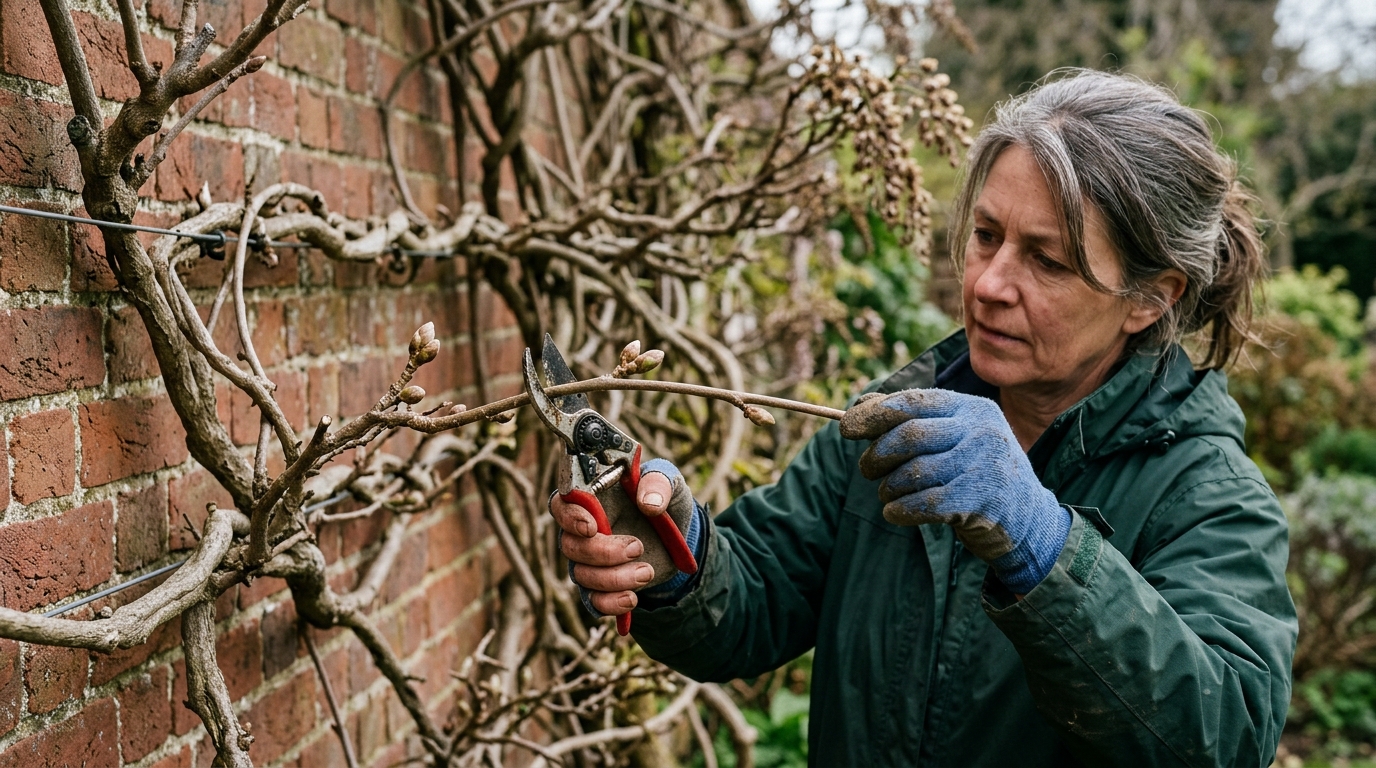 3-Bud Spurs Set on a Wisteria Brachybotrys with Felco 6 Compact Secateurs