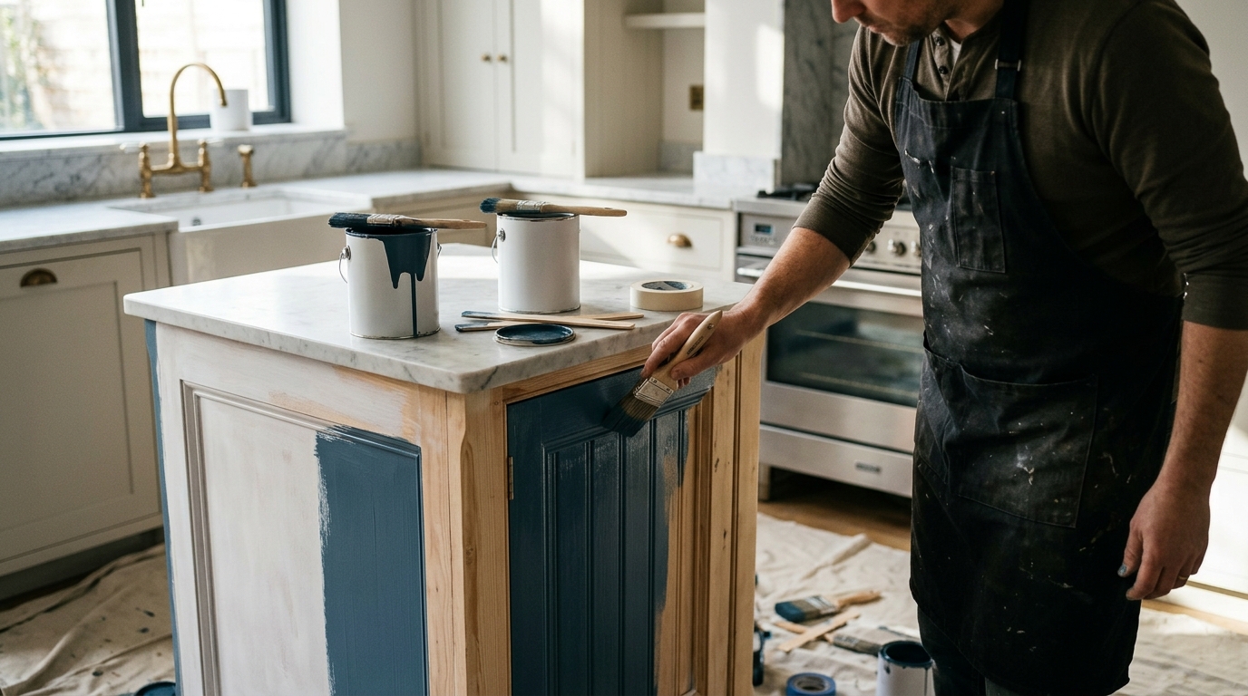 Farrow and Ball Hague Blue vs Little Greene Hicks Blue for a Kitchen Island Cabinet