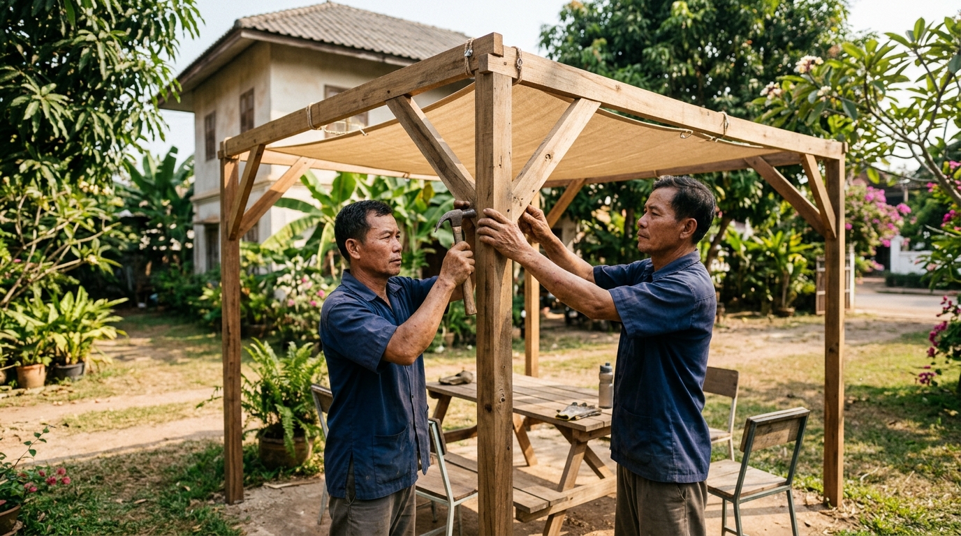 ໂຄງສ້າງບັງແດດກາງແຈ້ງສຳລັບສວນ